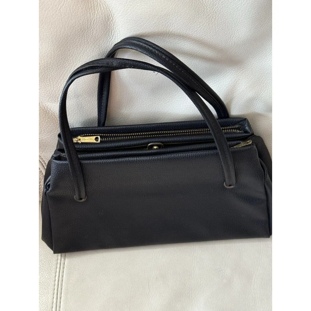 Vintage Leather Black Handbag Satchel by Ever Right 1960s